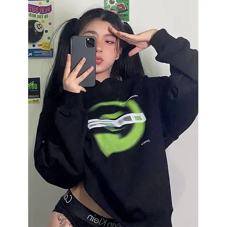 oversize初秋卫衣女ins潮牌宽松春秋薄款设计感chic港风连帽外套商品大图