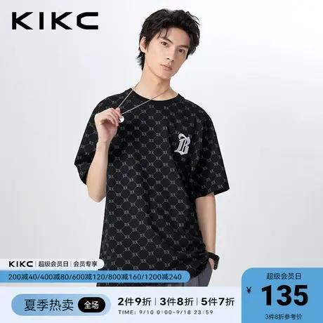 kikct恤男2023春夏新款商场同款满身印花美式潮流宽松老花短袖商品大图