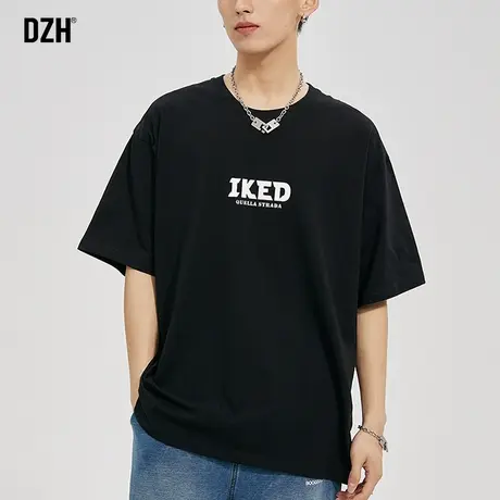 男士黑色短袖t恤男夏季纯棉宽松五分袖男款半袖2023新款印花体恤商品大图