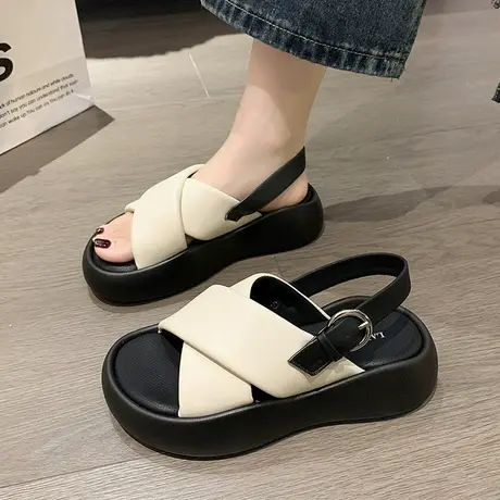 配裙子的凉鞋女仙女风厚底罗马鞋子2023年夏季新款高级感凉拖外穿图片