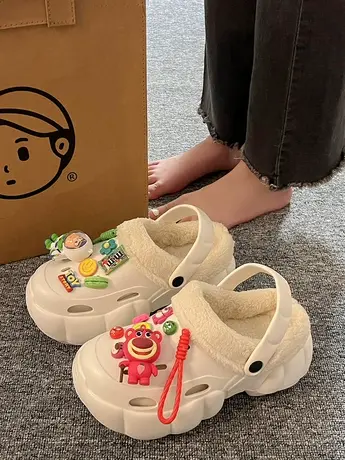 可爱卡通洞洞鞋女款2023新款外穿秋季保暖舒适棉鞋踩屎感包头棉拖商品大图