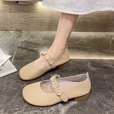浅口圆头粗跟单鞋女2023秋季新款甜美小香风花朵舒适通勤晚风潮鞋图片