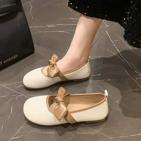 玛丽珍单鞋子女夏2023年春秋季新款蝴蝶结软底平底孕妇豆豆奶奶鞋商品大图