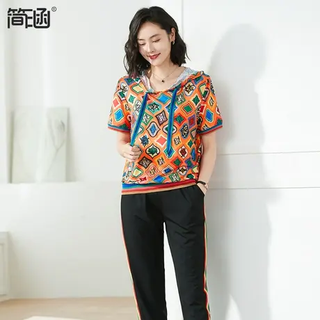 凉感 大码女装夏装新款简涵高端轻奢妈妈加肥加大胖妹妹显瘦套装图片