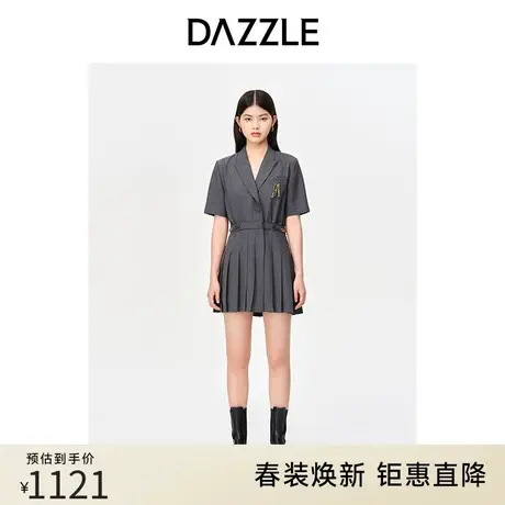 DAZZLE地素奥莱 春季复古学院风气质西装领短袖衬衫连体裤女图片