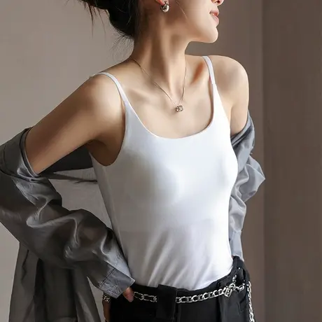 白色吊带背心女夏外穿无痕美背文胸一体高级感带胸垫内搭打底上衣商品大图