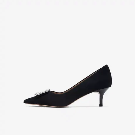 Nine West/玖熙2023年秋季新款单鞋女绒面尖头钻扣细跟高跟鞋女图片