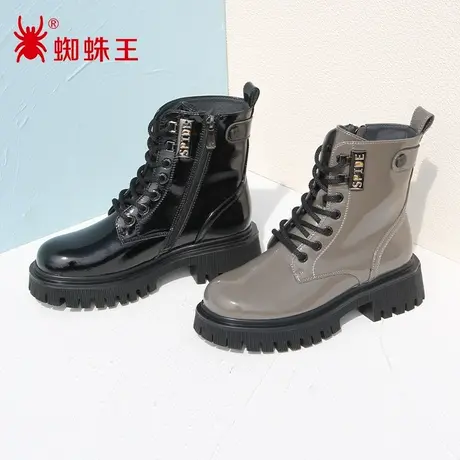 蜘蛛王断码清仓正品马丁靴女2022冬季商场新款漆皮靴子女加绒厚底图片