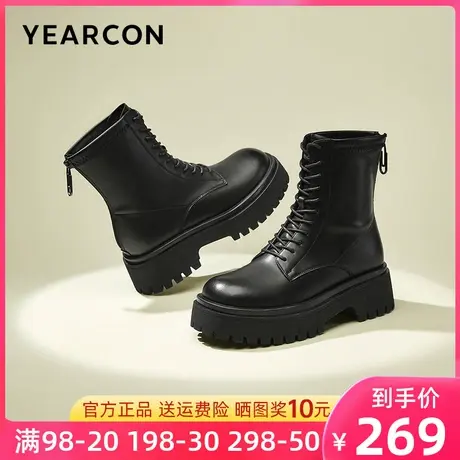 意尔康女鞋2023新款秋季马丁靴女厚底时尚短靴加绒靴子潮酷机车靴图片