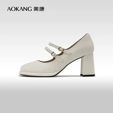 奥康女鞋 2024春季新款法式玛丽珍单鞋中跟仙女风复古扣小皮鞋商品大图