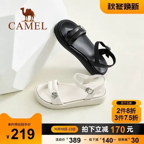 骆驼女鞋2023年夏季新款一字带凉鞋女厚底粗跟时尚百搭仙女风凉鞋图片