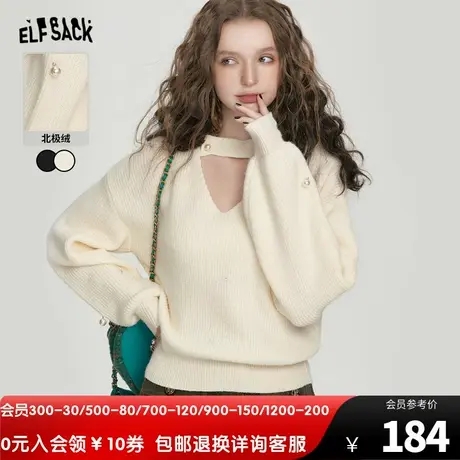 妖精的口袋镂空套头针织毛衣女2023秋季新款小个子复古气质上衣潮商品大图