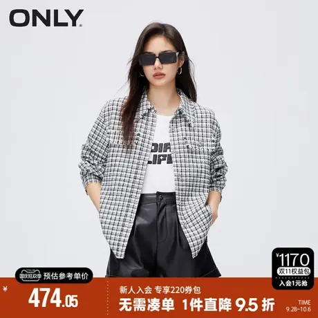 ONLY2023秋季新款百搭简约休闲撞色粗花呢翻领衬衫女|123305018商品大图