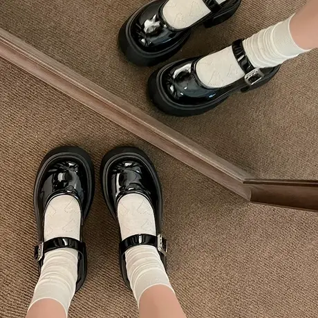 高跟玛丽珍鞋子女2024春秋新款厚底小个子增高法式小皮鞋粗跟单鞋图片