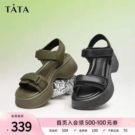 Tata他她黑色厚底凉鞋女魔术贴运动凉鞋百搭2023夏季新款GBL01BL3商品大图