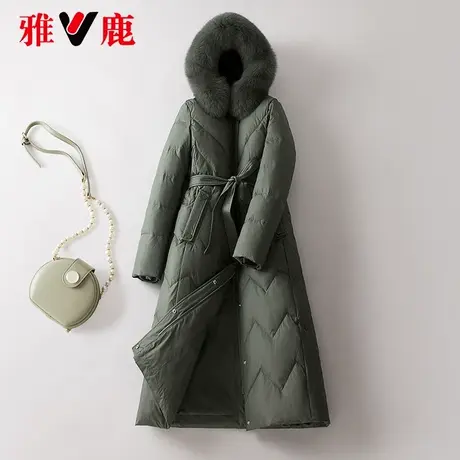 雅鹿系带大狐狸毛领羽绒服女中长款2022冬季新款时尚宽松加厚外套商品大图