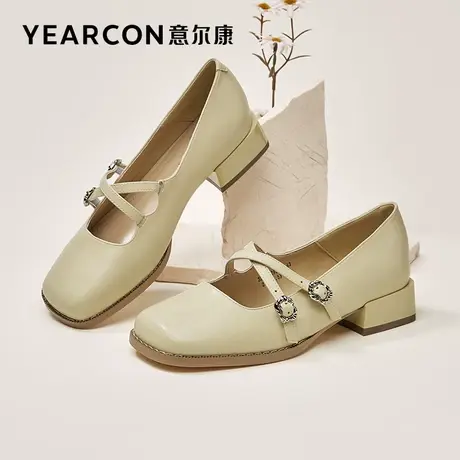 意尔康女鞋2023年春季新款玛丽珍鞋女方头法式小皮鞋中跟粗跟单鞋商品大图