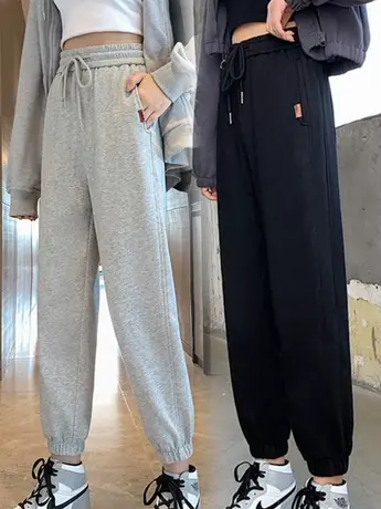 新款灰色运动裤女宽松百搭潮流显瘦灯笼裤ins潮原宿风束脚休闲裤商品大图