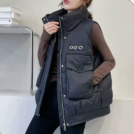 羽绒棉马甲女2023新款短款韩版休闲百搭时尚立领刺绣羽绒棉背心潮商品大图