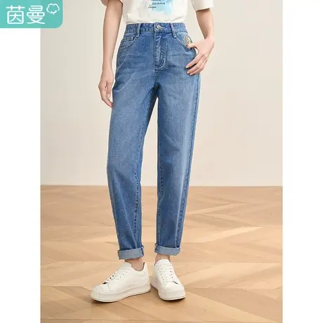 【商场同款】茵曼2023春女装新款复古通勤松紧腰宽松牛仔萝卜裤图片