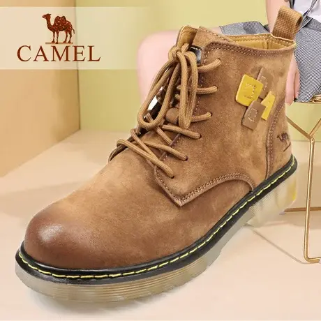 Camel/骆驼女鞋春秋季款牛筋底牛皮户外休闲马丁靴旅游短筒单靴子商品大图