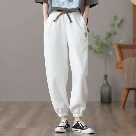 dza 高腰显瘦纯棉九分运动裤子女士卫裤春夏新款百搭直筒裤宽松裤图片