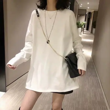 2023年春秋爆新款网红超火女装韩风chic白色纯色上衣ins长袖t恤潮商品大图