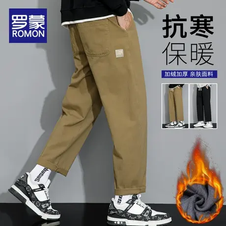 罗蒙美式工装裤男秋冬款宽松直筒加绒加厚冬季纯棉阔腿休闲裤子男商品大图
