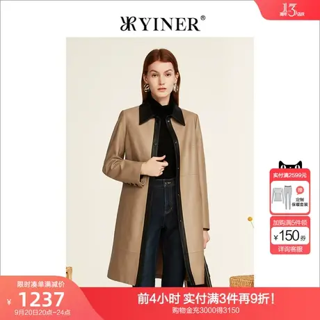 YINER音儿专柜女装2022秋季新款中长款绵羊皮真皮皮衣外套商品大图