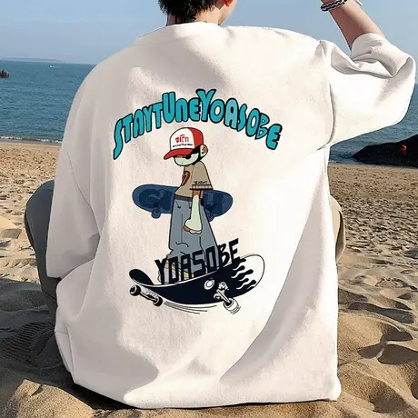 棉感短袖t恤男夏季潮牌新款大码宽松上衣青少年印花半袖情侣体恤T商品大图