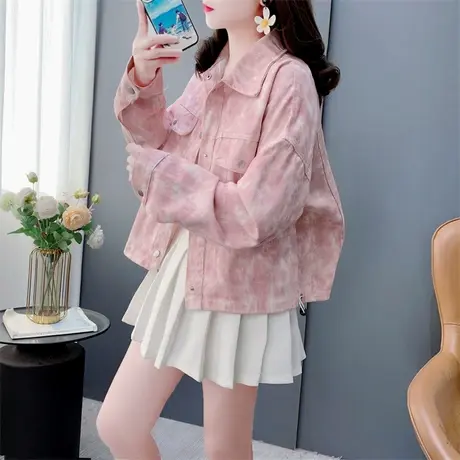 糖果色渐变扎染牛仔外套女早春2025新款宽松小个子百搭夹克上衣潮图片