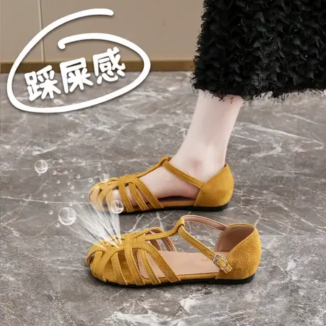 2025超火真皮罗马凉鞋女款夏季新款包头凉鞋复古百搭猪笼鞋配裙子商品大图