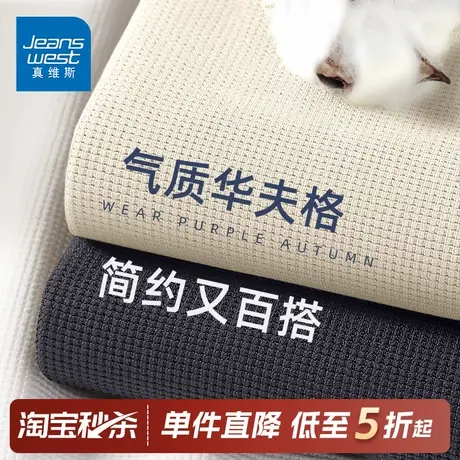 GV真维斯华夫格短袖男夏季2025新款圆领半袖T恤男士宽松大码衣服A商品大图