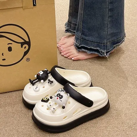 可爱洞洞鞋女2025夏季新款防滑外穿厚底增高踩屎感包头沙滩凉拖鞋商品大图