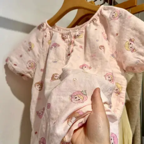 2025新品草莓女孩纯棉双层纱布可爱卡通少女心短袖短裤睡衣套装商品大图