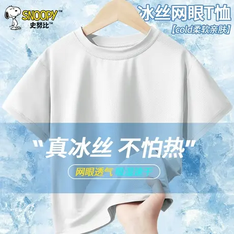 史努比童装男童短袖t恤2025新款速干儿童夏装宽松冰丝上衣中大童图片