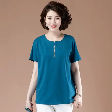 T恤女短袖夏季加肥加大码女装宽松休闲中年妈妈显瘦遮肚纯棉体恤商品大图