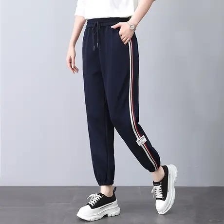 运动裤女春秋季薄款宽松加大码中年妈妈休闲显瘦侧边条纹束腿裤子商品大图