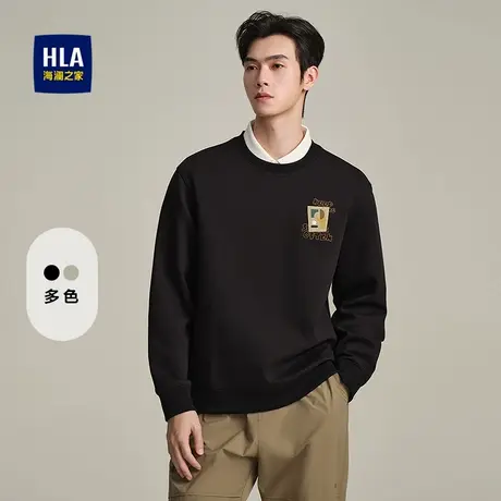 HLA/海澜之家贴布刺绣卫衣25春夏新经典圆领休闲风柔软服帖长袖男图片