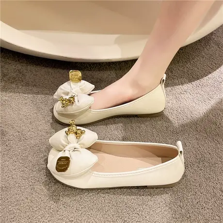 仙女风蝴蝶结豆豆鞋女2023夏季新款软底浅口单鞋平底舒适欧货瓢鞋图片