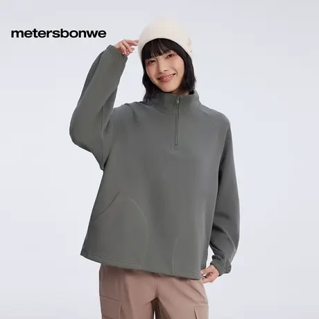 美特斯邦威卫衣女2025春季新款立领拉链插袋卫衣纯色提花亲肤上衣商品大图