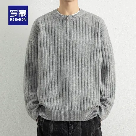 【含绵羊毛】罗蒙男士拉链领针织衫2025秋季新款长袖毛衣套头衫男商品大图