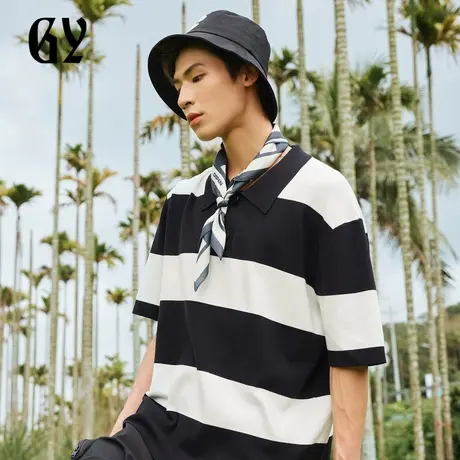 雅戈尔奥莱 GY男装夏季青年休闲时尚条纹潮POLO衫短袖T恤商品大图