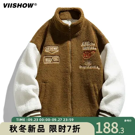 VIISHOW冬季国潮保暖仿羊羔绒外套男撞色仿羊绒毛加厚棉衣款棉服商品大图