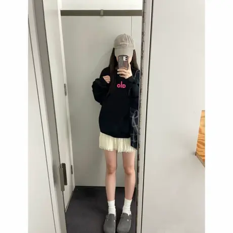 oversize美式潮牌圆领卫衣女2025秋季薄款慵懒风休闲百搭黑色上衣商品大图