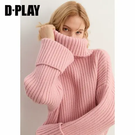 DPLAY德帕拉秋冬款INS慵懒宽松高翻领花簇粉短款毛针织衫商品大图
