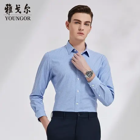 【抗菌衬衫】D系雅戈尔衬衫秋季商务DP免烫棉弹格纹长袖衬衫图片