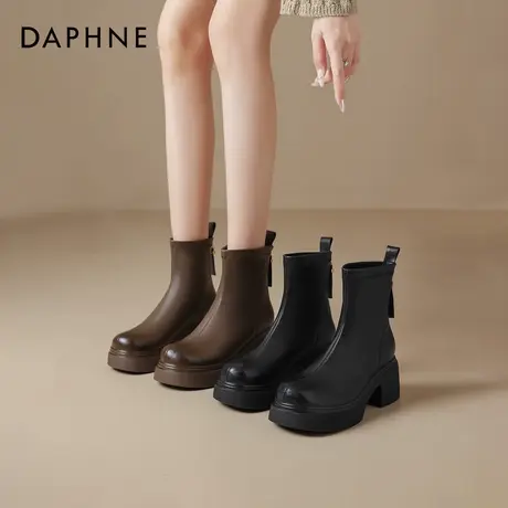 达芙妮高跟短靴女2025新款冬季厚底瘦瘦靴女棕色美拉德靴子女秋冬商品大图