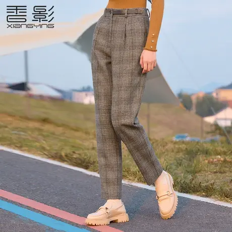 香影格子裤女2023冬季新款英伦风复古显瘦休闲裤子潮时尚高腰长裤图片