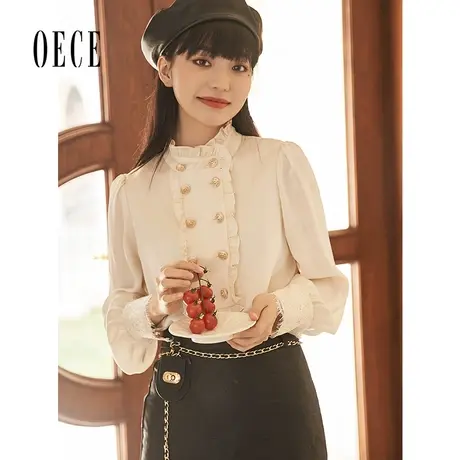Oece复古淑女衬衫春秋季新款女气质甜美长袖上衣衬衣图片